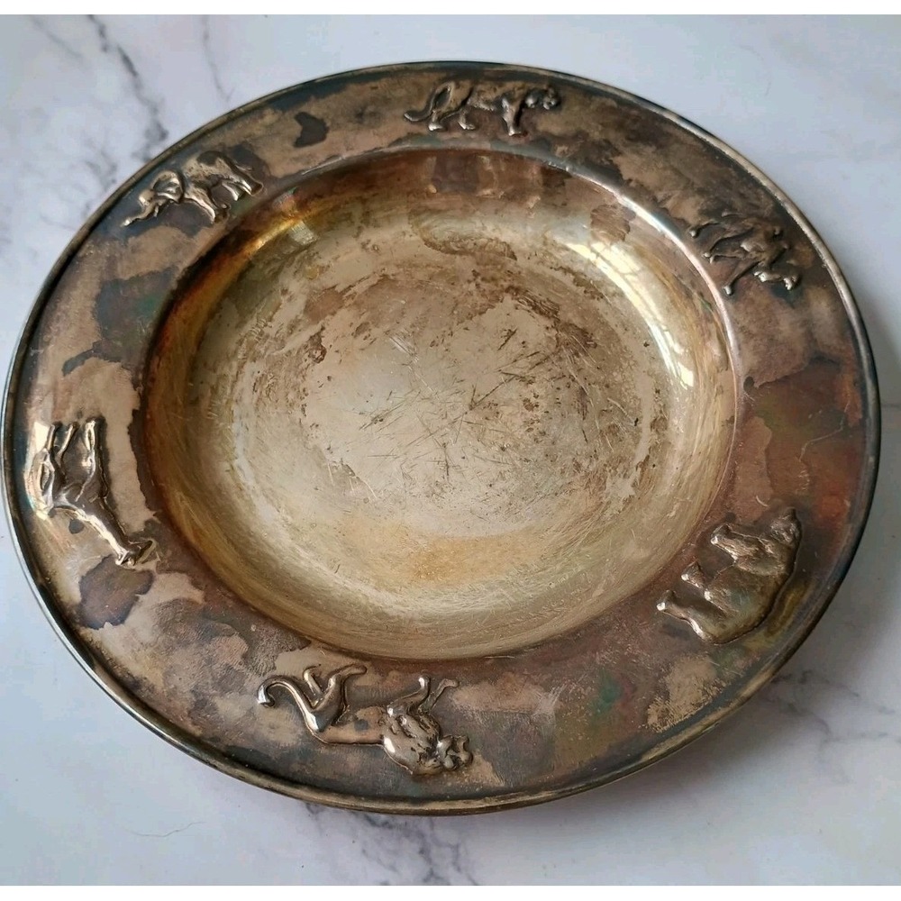 Baby Feeding Bowl Animal Pattern Denmark Silver Plated